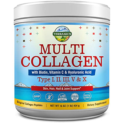 Multi Collagen Powder Type I II III V X with Biotin Vitamin C Hyaluronic Acid, Paleo & Keto Friendly, Skin Hair Nail & Joint Support, Bovine Marine Chicken & Eggshell, Non-GMO Gluten-Free, Original