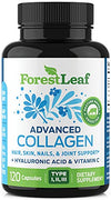 Advanced Collagen Supplement, Type 1, 2 and 3 with Hyaluronic Acid and Vitamin C - Anti Aging Joint Formula - Boosts Hair, Nails and Skin Health - 120 Capsules - by ForestLeaf