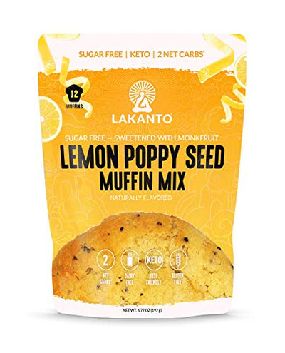 Lakanto Sugar Free Lemon Poppy Seed Muffin Mix - Sweetened with Monkfruit Sweetener, 2g Net Carbs, Dairy Free, Keto Diet Friendlky, Gluten Free, Natural Flavors, Almond Flour, Sea Salt (12 Muffins)