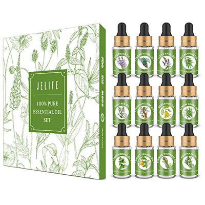 Essential Oils Set for Diffuser Aromatherapy - Jelife Top 100% Pure Natural Essential Oils Set with Glass Dropper for Home, Yoga, Bath, Massage, Ideal Christmas Gifts for Women Men, 6ml(Pack of 12)