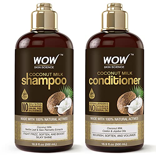 WOW Coconut Milk Shampoo and Conditioner Set, Slow Down Hair Loss, Essential Vitamins and Oils For Faster Hair Growth For Men and Women. Paraben, Salt, Sulfate Free, 2 x 16.9 Fl Oz 500mL
