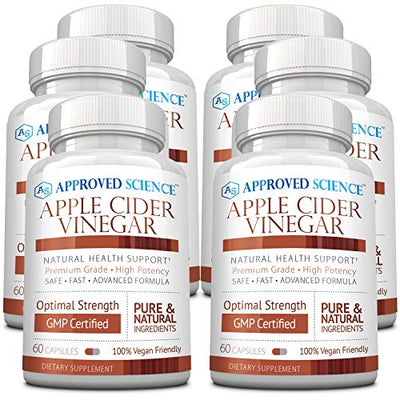 Approved Science® Apple Cider Vinegar with Mother and Piperine - Helps Detoxify, Boost Metabolism, & Reduce Inflammation - 6 Vegan Friendly Bottles