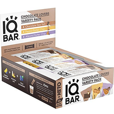 IQBAR Brain and Body Keto Protein Bars - Chocolate Lovers Variety Keto Bars - 12-Count Energy Bars - Low Carb Protein Bars - High Fiber Vegan Bars and Low Sugar Meal Replacement Bars - Vegan Snacks