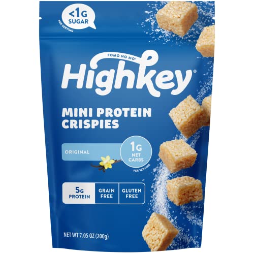 HighKey Original Rice Crispy Treats - 7.05oz Keto Snacks, Low Carb Zero Sugar Dessert, Gluten Free Food & High Protein Snack, Paleo & Diabetic Diet Friendly Healthy Breakfast Bars for Adults & Kids