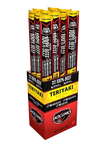 Jack Link's Beef Sticks, Teriyaki, 0.92 Ounce (20 Count) - Protein Snack, Meat Stick with 6g of Protein, Made with Premium Beef, No Added MSG