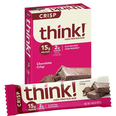 think! High Protein Bars - Chocolate Crisp, 15g Protein, 2g Sugar, No Artificial Sweeteners, GMO & Gluten Free,10 Count