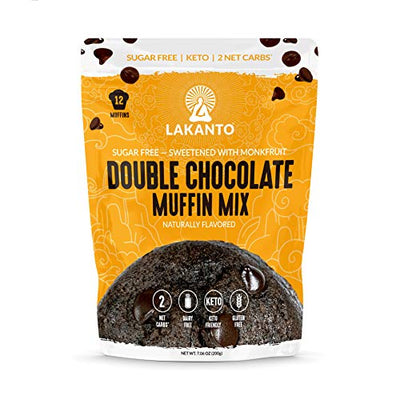 Lakanto Sugar Free Double Chocolate Muffin Mix - Sweetened with Monkfruit Sweetener, 2g Net Carbs, Dairy Free, Gluten Free, Keto Diet Friendly, Almond Flour, Dutched Cocoa, Sea Salt (12 Cookies)