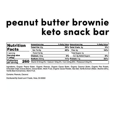The Good Lovin' Keto Bar - Certified Organic - Low Carb, Low Sugar, High Healthy Fats with Plant Based Protein - Delicious Snack - 4 Count (Peanut Butter Brownie)