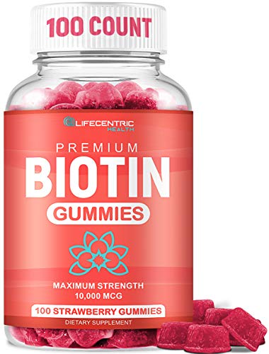 Biotin Gummies for Hair Growth | Max Strength Biotin 10000mcg Prevents Thinning and Loss | Chewable Biotin Supplement for Women Men and Kids | 100 Count Vegan Hair Gummies for Hair Skin and Nails