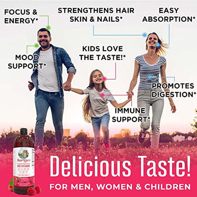 Liquid Multivitamin for Men & Women by MaryRuth's, Vegan Vitamin A, B, C, D3, E & Amino Acids, Sugar Free, 1 Month Supply,Raspberry, 32 Fl Oz