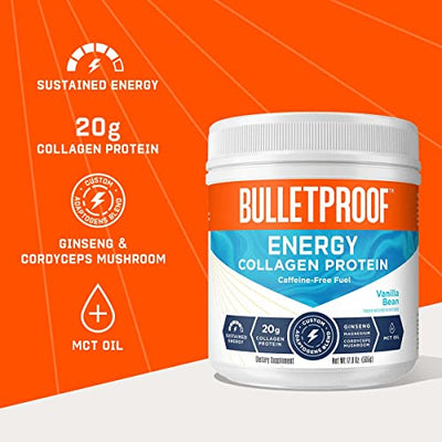 All-in-One Collagen Protein Powder with MCT Oil, Vanilla, 20g Protein, 17.8 Oz, Bulletproof Collagen Peptides Supplement with Vitamins, Minerals, Antioxidants for Caffeine-Free Energy