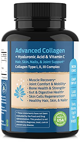 Advanced Collagen Supplement, Type 1, 2 and 3 with Hyaluronic Acid and Vitamin C - Anti Aging Joint Formula - Boosts Hair, Nails and Skin Health - Capsules - by ForestLeaf (240 Capsules)