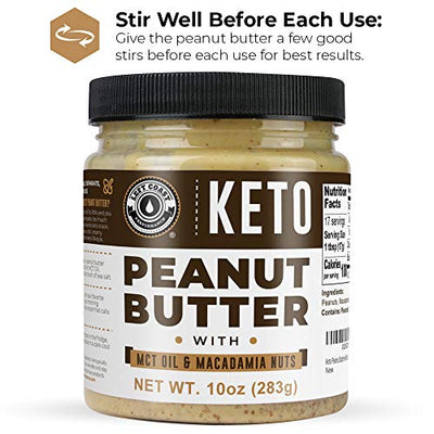 Keto Peanut Butter with Macadamia Nuts and MCT Oil 10oz - [Smooth] Keto Nut Butter Spread | Perfect fat bomb, low carb keto snack (1g net carbs)