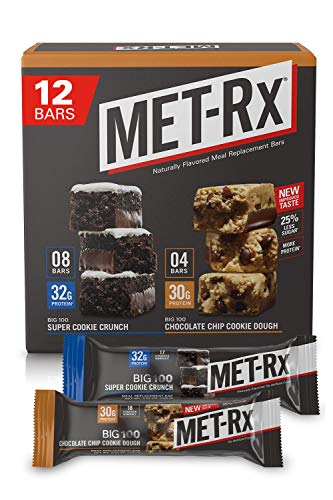 MET-Rx Big 100 Colossal Protein Bars, Super Cookie Crunch and Chocolate Chip Cookie Dough Variety Pack, 12 Count