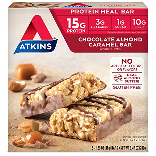 Atkins Protein Meal Bar. With Real Almond Butter. Keto-Friendly. Gluten Free. ( Bars) Chocolate Almond Caramel, 5 Count