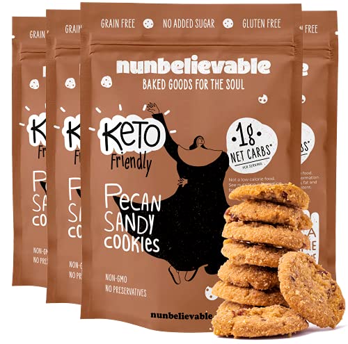 Nunbelievable Low Carb Cookies Pecan Sandy, Low Carb Snack, Healthy Cookies, Sugar Free 3.4oz Diabetic & Keto Friendly - Gluten Free, Grain Free, Non GMO, No Artificial Flavors (4 Count)