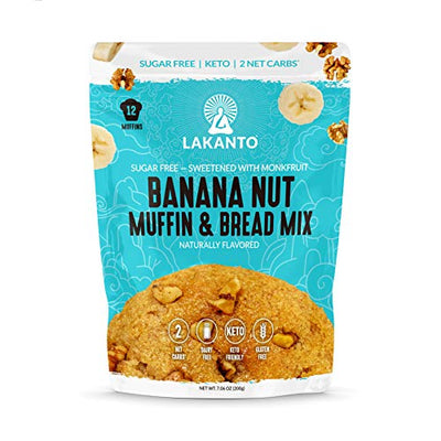 Lakanto Sugar Free Banana Nut Muffin and Bread Mix - Sweetened with Monkfruit Sweetener, 2g Net Carbs, Gluten Free, Naturally Flavored, Keto Diet Friendly, Dairy Free (12 Muffins)