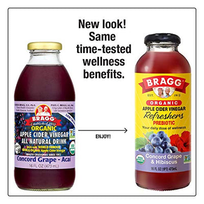 Bragg Organic Concord Grape Acai Apple Cider Vinegar Drink 16 Ounce 12 Per Case.