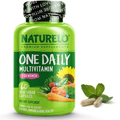 NATURELO One Daily Multivitamin for Women - Energy Support - Whole Food Supplement to Nourish Hair, Skin, Nails - Non-GMO - No Soy - Gluten Free - 60 Capsules | 2 Month Supply