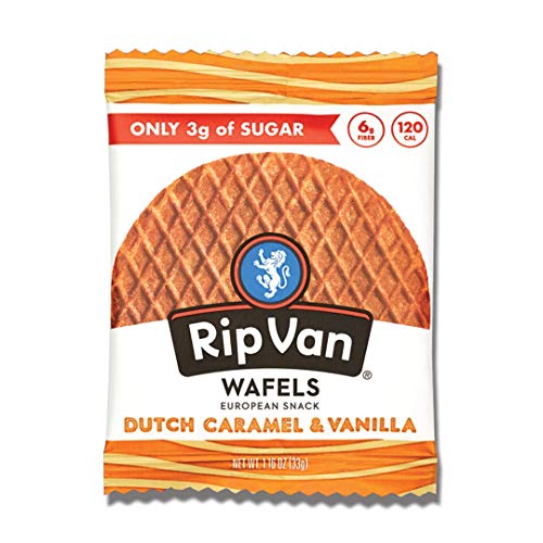 Rip Van WAFELS Dutch Caramel & Vanilla Stroopwafels - Healthy Snacks - Non GMO Snack - Keto Friendly - Office Snacks - Low Sugar (3g) - Low Calorie Snack - 12 Count (Packaging May Vary)
