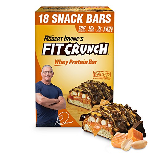 FITCRUNCH Snack Size Protein Bars, Designed by Robert Irvine, World’s Only 6-Layer Baked Bar, Just 3g of Sugar & Soft Cake Core (18 Snack Size Bars, Caramel Peanut)