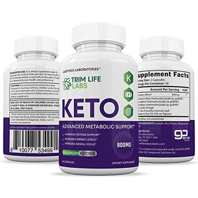 Trim Life Labs Keto Pills Includes Apple Cider Vinegar goBHB Exogenous Ketones Advanced Ketogenic Supplement Ketosis Support for Men Women 60 Capsules