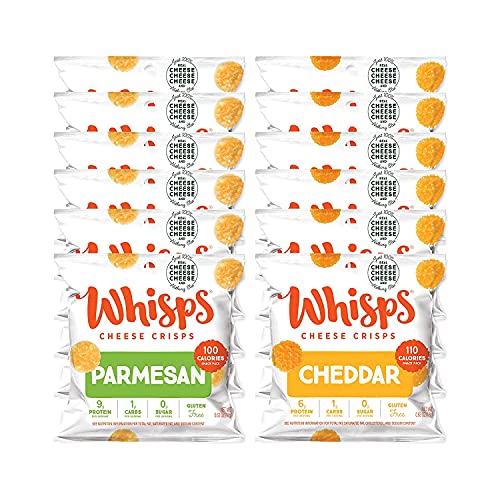 Whisps Parmesan & Cheddar All Natural Cheese Crisps - 2 Flavor Variety Pack - Great Tasting Healthy Snack - Keto Friendly - High Protein - Low Carb - Gluten & Sugar Free - 12 Pack (0.63oz Bags)