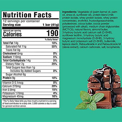 Real Ketones Keto Protein Meal Bar, 12-Pack, Mint Chocolate Chip with D-BHB, MCT and Electrolytes, Gluten Free, No Sugar, Snack Food