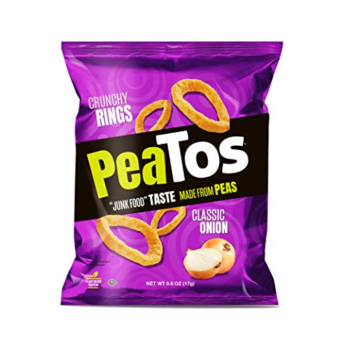 PeaTos Crunchy Rings Snacks, Classic Onion, .6 Ounce (15 Count), Junk Food Taste, Made from Peas, Bold Flavors, 4g Protein and 3g Fiber, Pea Plant Protein Snack