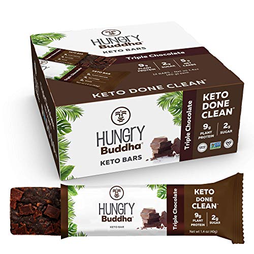 Hungry Buddha - Keto Diet Nutrition Bar - 12 Pack of Low Sugar, Low Net Carb, High Protein Keto Bar Made with Only Plant-Based, Clean Ingredients [Triple Chocolate]