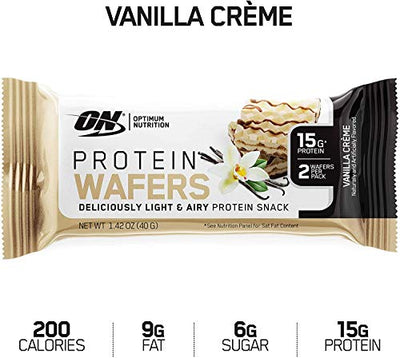 Optimum Nutrition High Protein Wafer Bars, Low Sugar, Low Fat, Low Carb Dessert, Protein Snack, Vanilla, 9 Count
