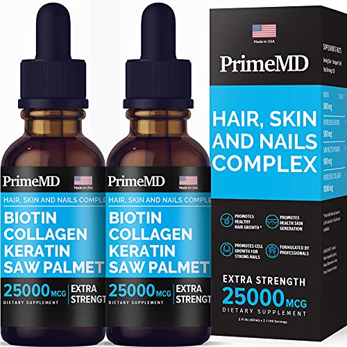 (2 pack) Liquid Biotin Collagen Keratin Saw Palmetto 4-in-1 25000mcg Drops Hair Skin and Nails Vitamins with Biotin and Collagen Supplement 120ml Biotin Collagen Liquid Drops for Hair Growth, 4 fl oz.