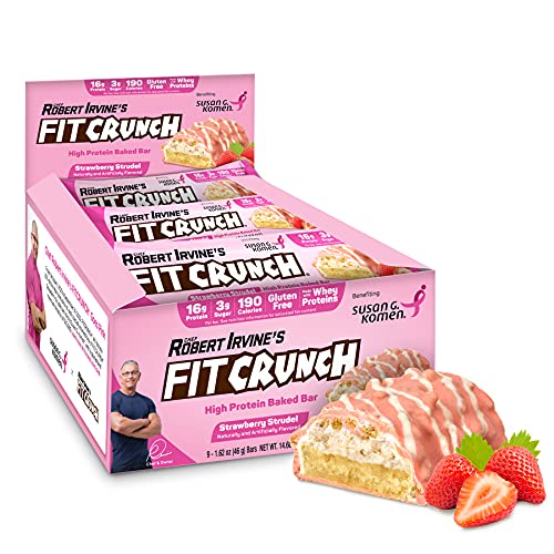 Fit Crunch Snack Size Protein Bars, Benefiting Susan G. Komen, High Protein, Just 3g of Sugar & Soft Bake Core (9 Snack Size Bars, Strawberry Strudel)