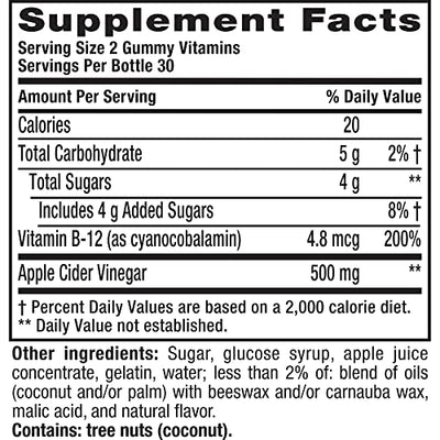 Vitafusion Apple Cider Vinegar Gummy Vitamins, 500mg Apple Cider Vinegar per serving plus B Vitamins, 60ct (30 day supply), Natural Apple Cider Flavor from America’s Number One Gummy Vitamin Brand