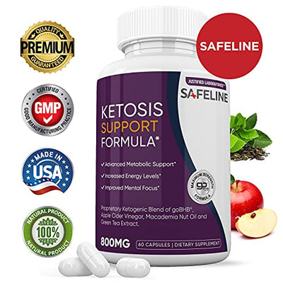 Safeline Keto Pills Ketogenic Supplement Includes goBHB Apple Cider Vinegar Macadamia Nut Oil and Green Tea Advanced Ketosis Support for Men Women 60 Capsules