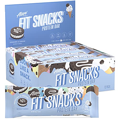 Alani Nu Fit Snack Protein Bar, Gluten-Free Bars, 16g Protein, Low-Sugar, Low-Carb, Gluten-Free, Cookies and Cream, 12 Servings