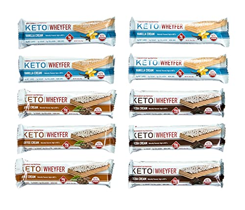 Convenient Nutrition Keto WheyFer Protein Snack Bars I Low Carb, Low Sugar, Ketogenic I Variety Pack 10 Count I Vanilla Cream, Cocoa Cream & Coffee Cream Flavors
