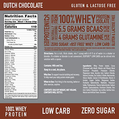 Isopure Low Carb, Vitamin C and Zinc for Immune Support, 25g Protein, Keto Friendly Protein Powder, 100% Whey Protein Isolate, Flavor: Dutch Chocolate, 3 Pounds (Packaging May Vary)