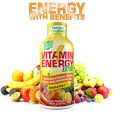 (12 Pack) VitaminEnergy™ Extra Immune+ Energy Shots, Last up to 7+ Hours. Citrus Energy Drink w/Vitamin Supplements Super Cocktail - Nutrients, Minerals, Herbs, Antioxidants Keto Drink, 1.93 fl oz ea