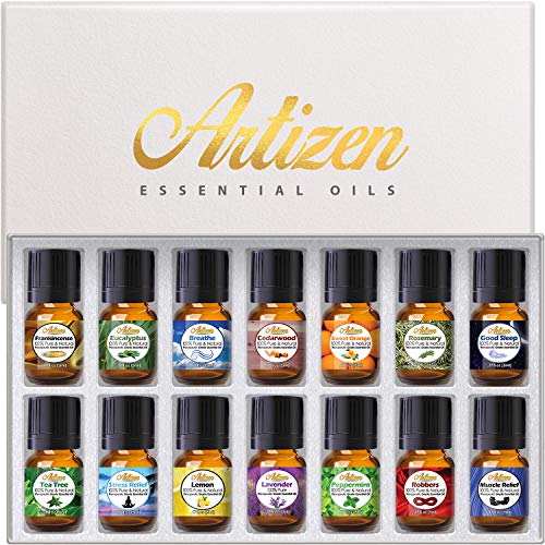 Artizen Top 14 Essential Oil Set for Diffuser, Aromatherapy and Candle Making - Fall Holiday Fragrance Scents with Lavender, Frankincense, Eucalyptus Oils and More - 100% Pure Therapeutic Grade