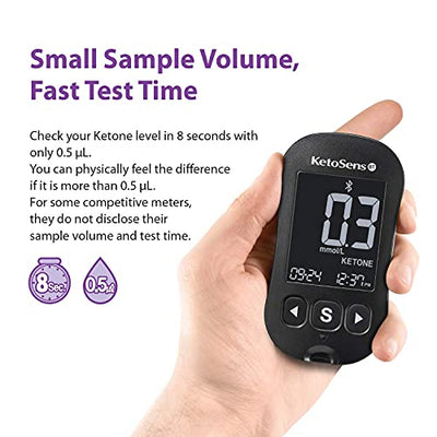 KetoSens Blood Ketone Monitoring Starter Kit with Bluetooth + Free APP - Ideal for Keto Diet. Includes Meter, 10 Ketone Test Strips, 1 Lancing Device, 10 Lancets & Travel Case