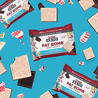 SlimFast Keto Fat Bomb Snack Squares, White & Dark Chocolate Peppermint, Pantry Friendly, 14 Count