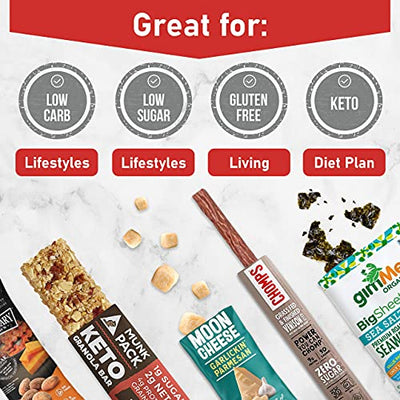 KETO Snack Box Care Package [15 Count] Mix Of Low Carb (5g or less), Low Sugar (2g or less), Gluten Free Snacks, A Gift Box Of High Fat, High Protein Keto Friendly, The Perfect Gift For All Occasions