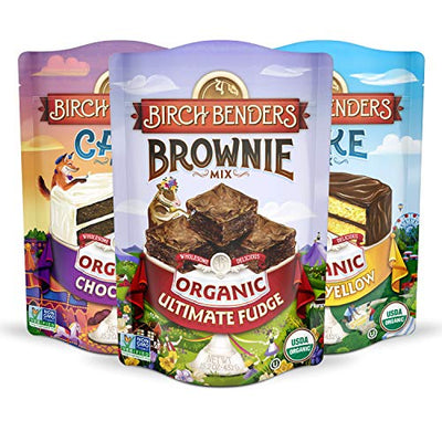 Organic Chocolate Cake, Organic Classic Yellow Cake, and Organic Ultimate Fudge Brownie Mix Variety Pack by Birch Benders, 3 Pack (15.2oz each)