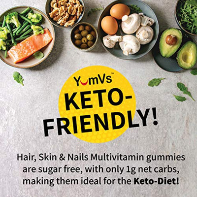 Hair, Skin & Nails Multivitamin Zero Gummies by YumVs | Keto Friendly Sugar Free Supplement for Women & Men | Vitamin C, A, D3, E, B6 + Biotin & Antioxidants | 70 Count