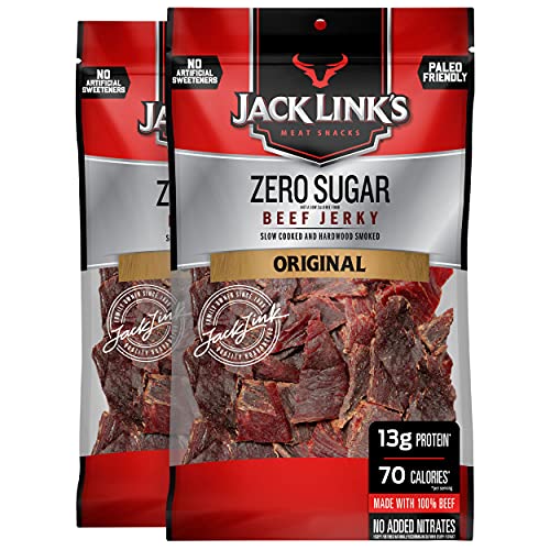 Jack Link’s Beef Jerky, Zero Sugar, 7.3 Oz Bags, 2 Count - Paleo Friendly Snack with No Artificial Sweeteners, 13g of Protein and 70 Calories Per Serving, No Sugar Everyday Snack (Packaging May Vary)