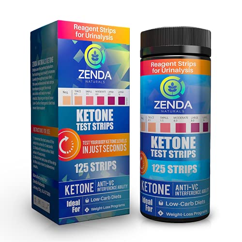 Zenda Naturals Ketone Test Strips - Keto Strips for Keto Diet - Measures Ketones in Urine & Monitors Ketosis, 125 Urinalysis Test Strips