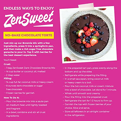 ZenSweet Fudge Brownie & Chocolate Cake Mix - Keto Baking Mix with No Sugar Added - 11.25oz, 1 Pack - Sugar Free, Gluten Free, Low Carb, Low Calorie - With Monk Fruit Sweetener - Makes 12 Keto Brownies