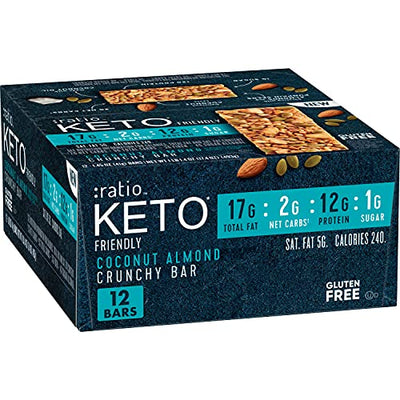 :ratio Keto Friendly Coconut Almond Crunchy bar, 12Count