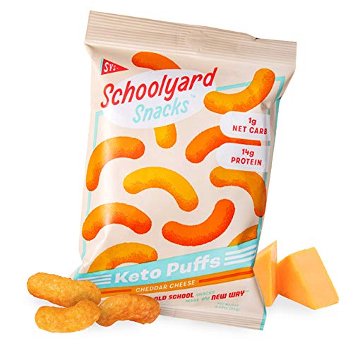 Schoolyard Snacks Low Carb Keto Cheese Puffs - Cheddar Cheese - High Protein - All Natural - Gluten & Grain-Free - Healthy Chips - Low Calorie Food - 12 Pack Single Serve Bags - 100 Calories